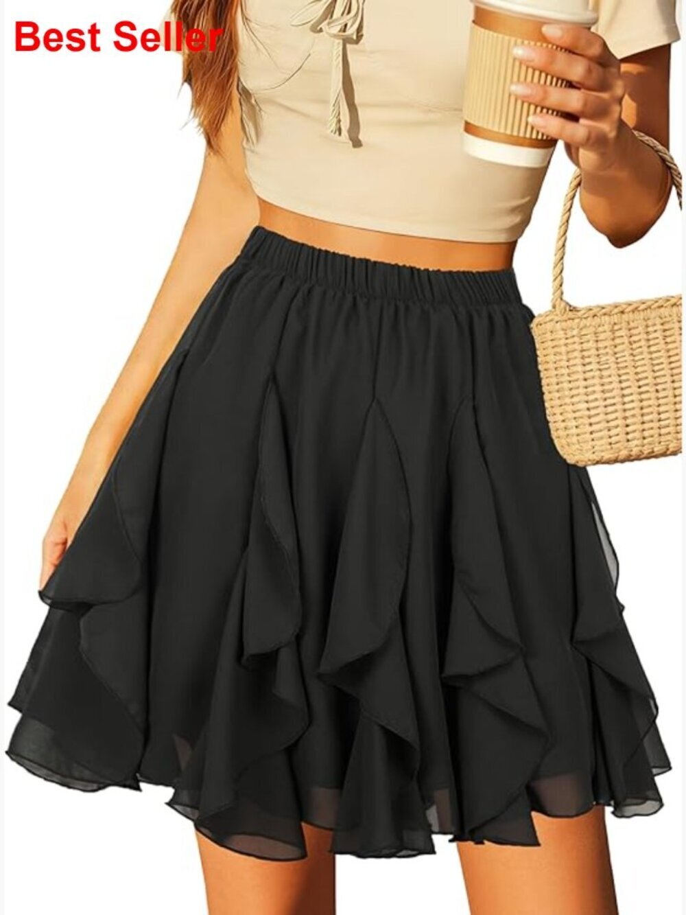Chiffon Flowy Ruffle High Waisted Mini Skirt Casual Summer